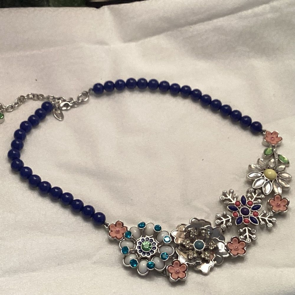 Lia Sophia Adjustable Floral Necklace with Blue Beads